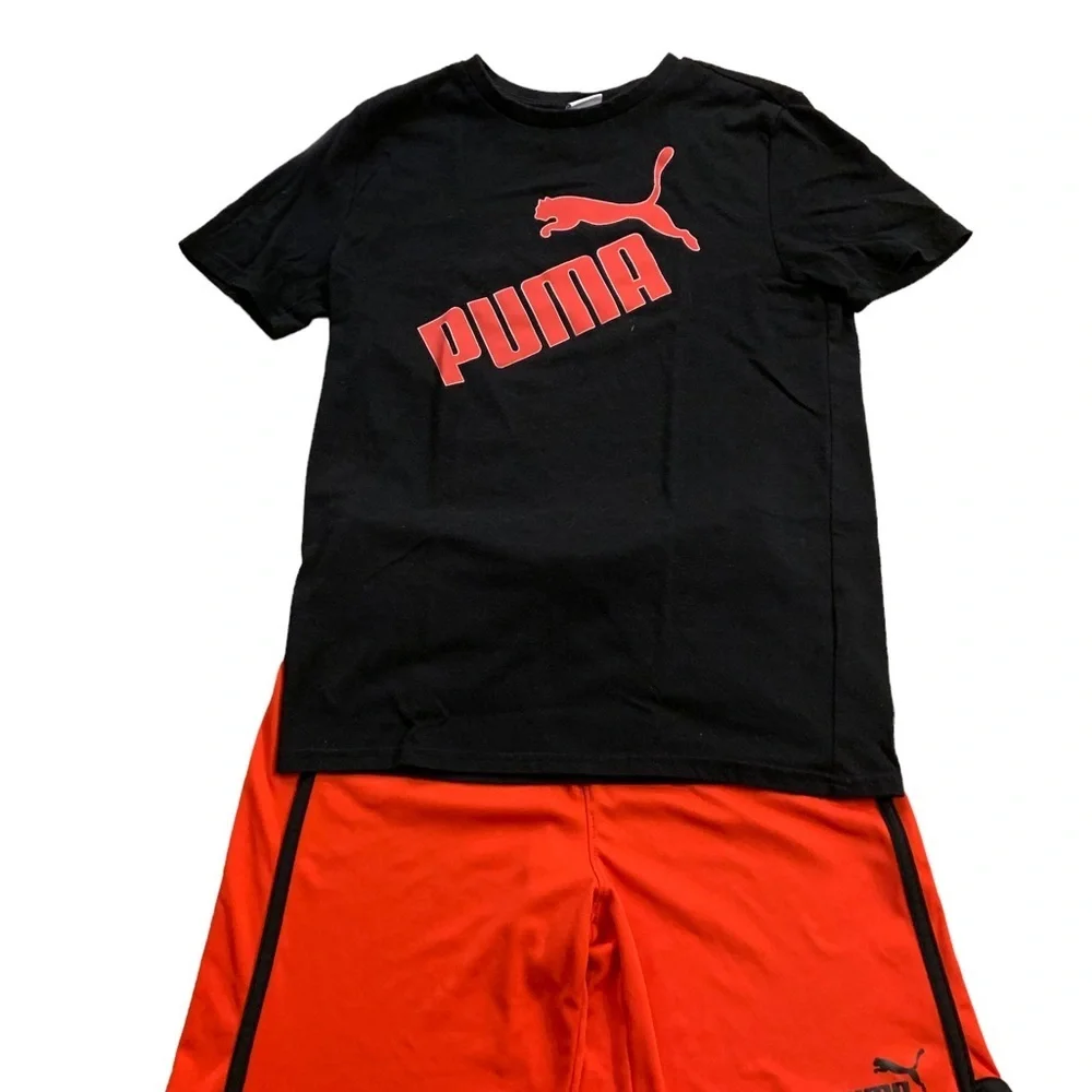 Puma | 2-Piece Short T-Shirt Set Black & Red Athletic Gear Sports Wear M - Picture 7 of 9